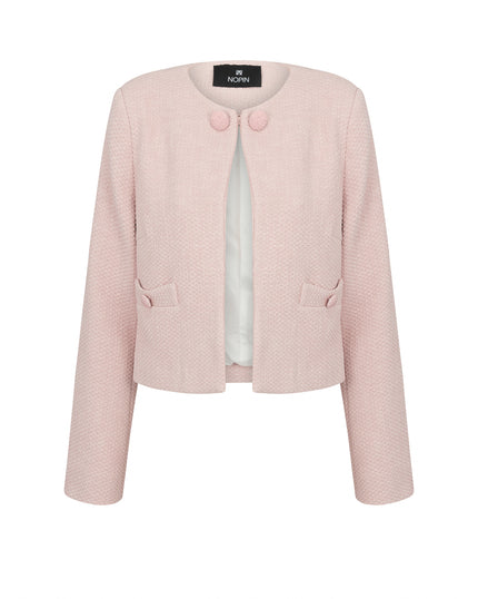 Pink textured jacket with buttons on a white background