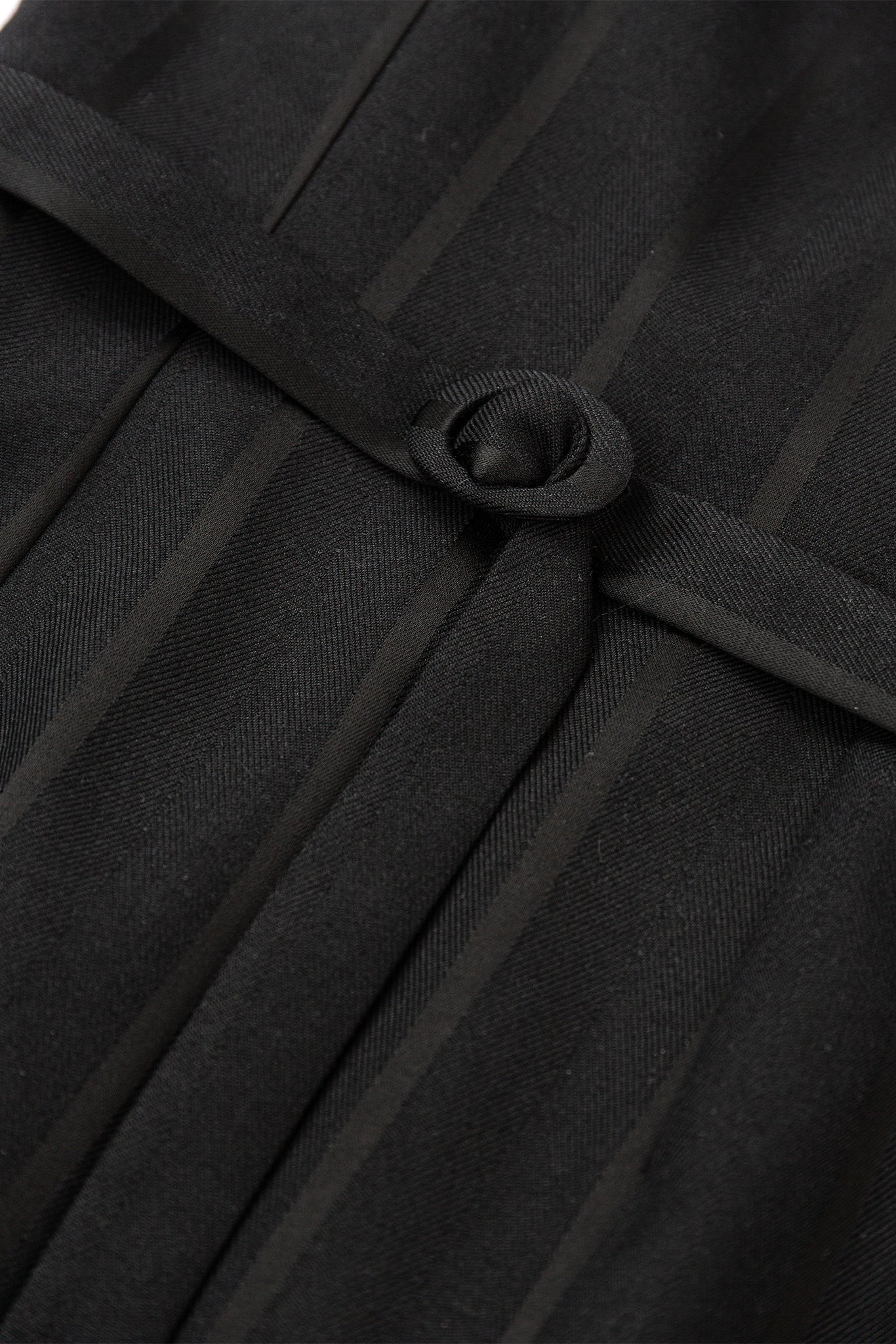 Close-up of a black coat with a button detail